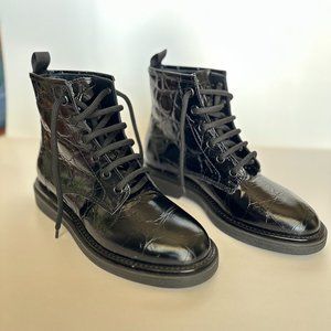 AGL Women's Moreen Lace Up Boot in Black Leather Size 7 NWOB